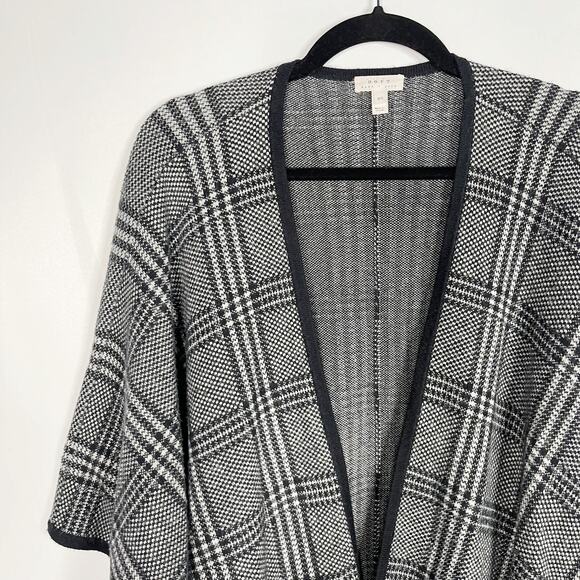 Soft Joie Black Gray Glen Plaid Wool Poncho Wrap Sweater One Size OS Shrug - Picture 6 of 11